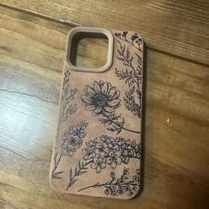 Floral Patterned Tan Faux Leather Phone Case